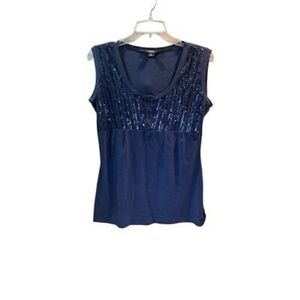 Weekend Max Mara Women's Blue Sequin Sleeveless Blouse Top Size L